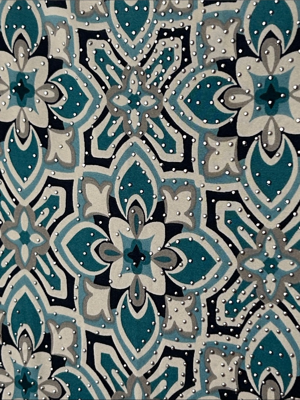 Ruby Rd. Teal, White & Black Floral-Geometric Keyhole Tunic 3X - Picture 7 of 8